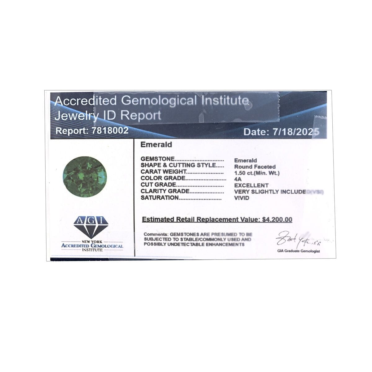 AAAA Kagem Zambian Emerald (Rnd Free Size) 1.50 ctw image number 4