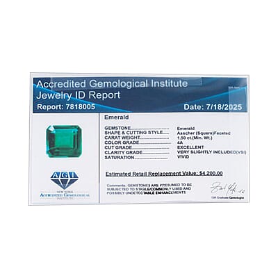 Certified and Appraised Asscher Cut AAAA Kafubu Emerald (Sqr Free mm) 1.50 ctw