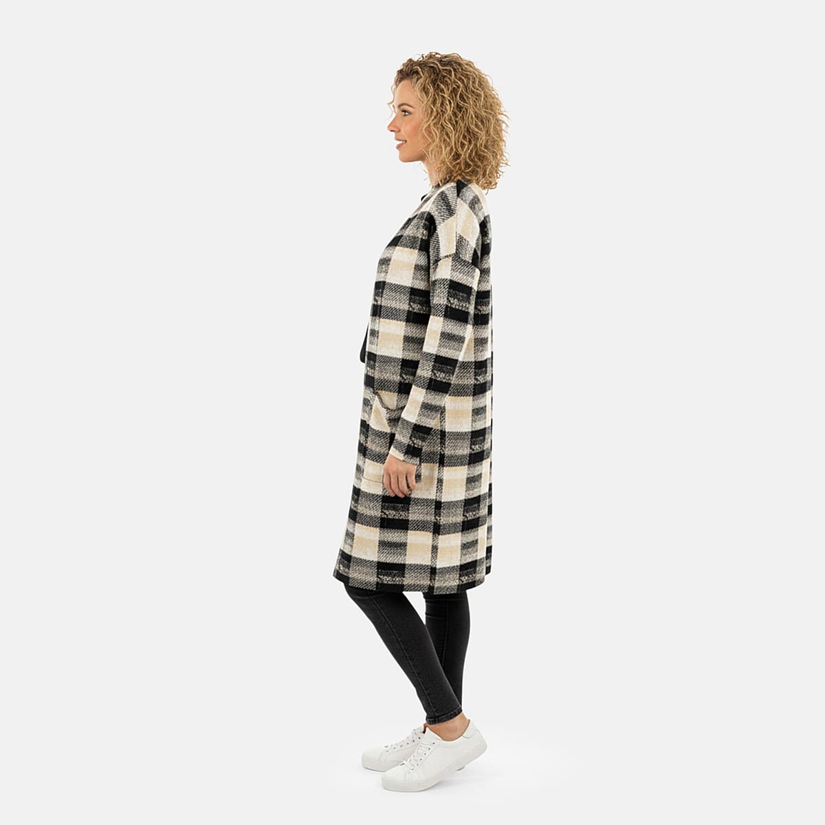 BRITANY BLACK Beige Plaid Long Sleeve Soft Knit Cardigan with Pockets - M image number 3