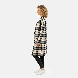 BRITANY BLACK Beige Plaid Long Sleeve Soft Knit Cardigan with Pockets - S