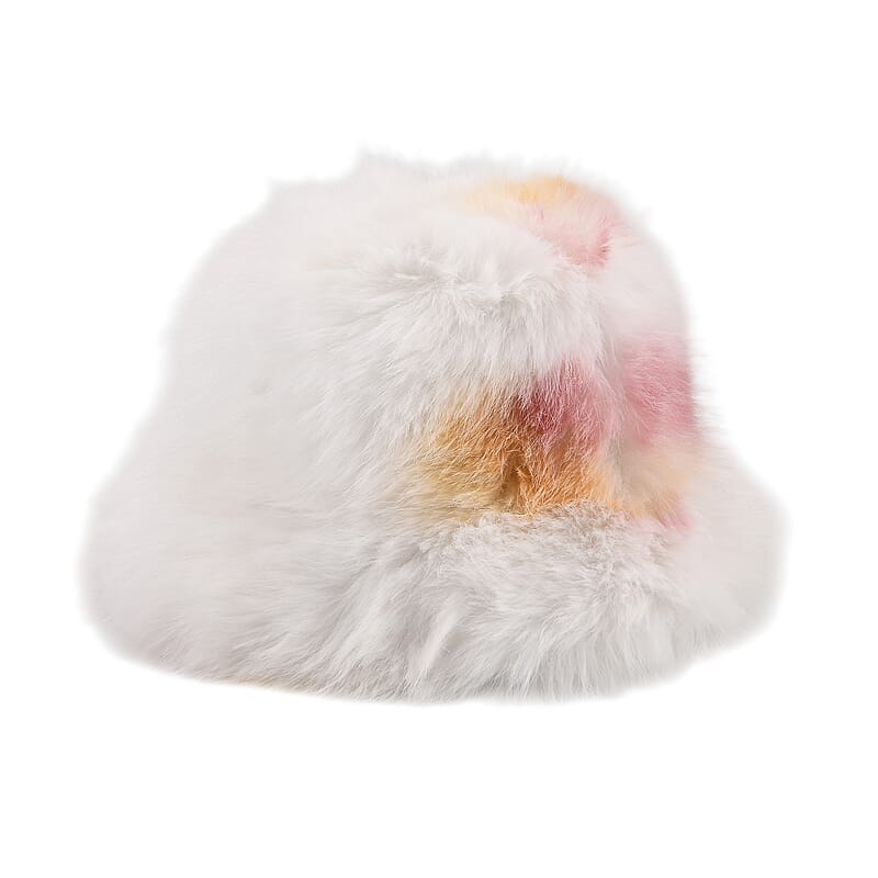 Tamsy Yellow and pink Faux Fur Hat with Bicolor