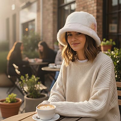 Tamsy Yellow and pink Faux Fur Hat with Bicolor