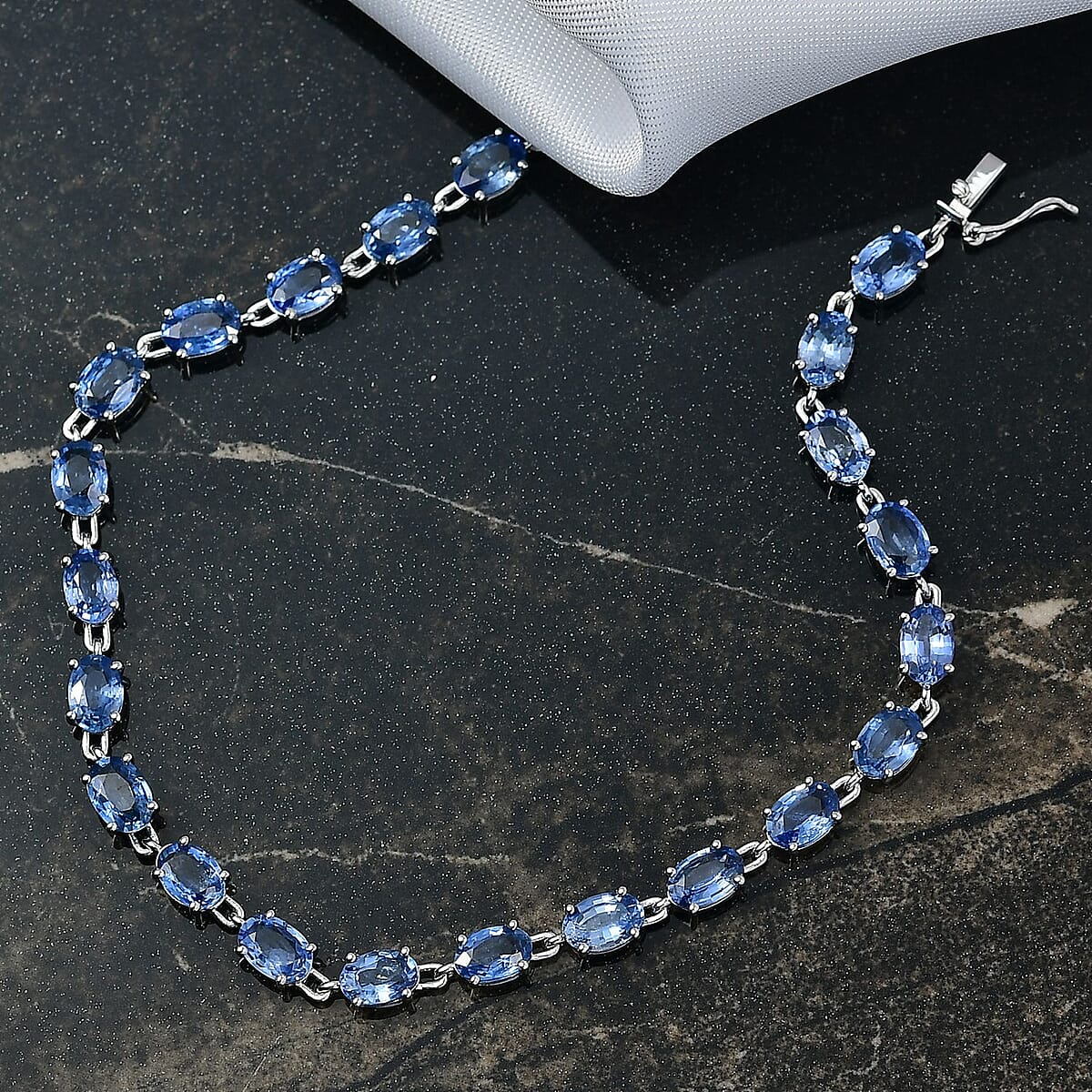 Luxoro AAA Ceylon Sapphire 11.15 ctw Classic Tennis Bracelet in 10K White Gold (6.50 In) image number 1