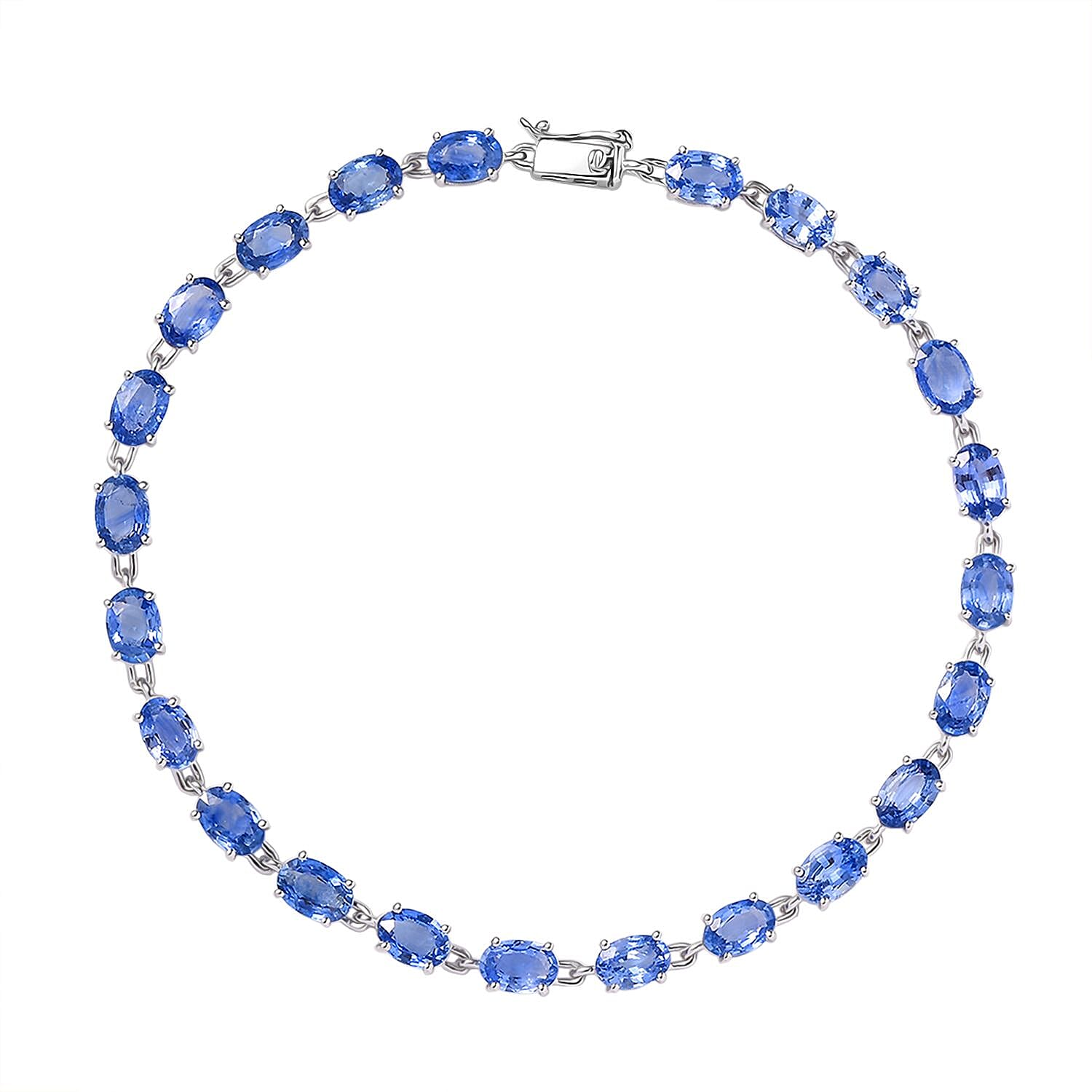 Luxoro 10K White Gold AAA Ceylon Sapphire Bracelet (7.25 In) 12.22 ctw