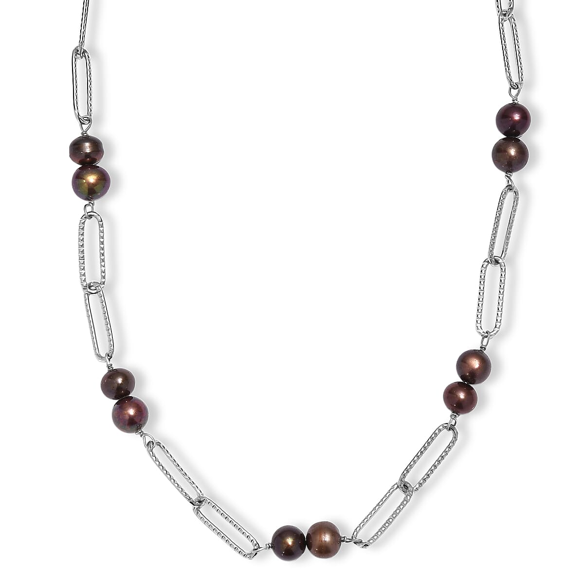 Bronze Dyed Pearl Paper Clip Chain Necklace in Stainless Steel 20 Inches image number 0
