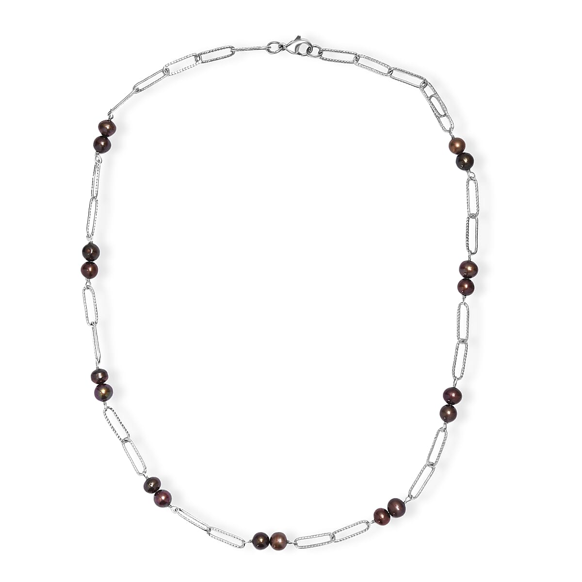 Bronze Dyed Pearl Paper Clip Chain Necklace in Stainless Steel 20 Inches image number 3