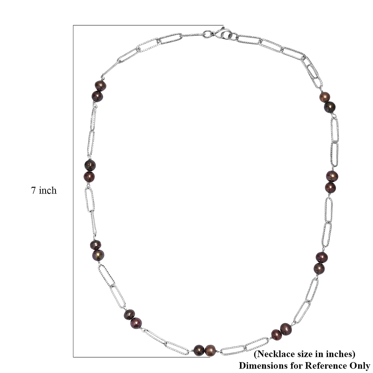 Bronze Dyed Pearl Paper Clip Chain Necklace in Stainless Steel 20 Inches image number 5