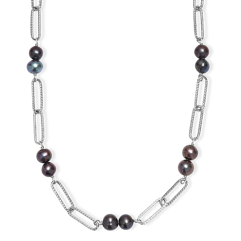 Peacock Pearl (D) Paper Clip Chain Necklace in Stainless Steel 20 Inches