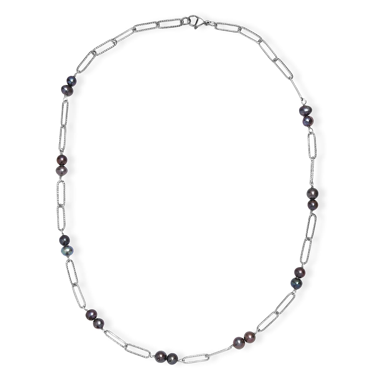 Peacock Dyed Pearl Paper Clip Chain Necklace in Stainless Steel 20 Inches image number 3