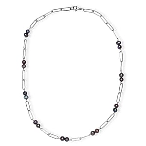 Peacock Pearl (D) Paper Clip Chain Necklace in Stainless Steel 20 Inches