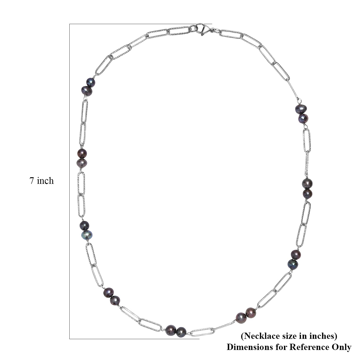 Peacock Pearl (D) Paper Clip Chain Necklace in Stainless Steel 20 Inches