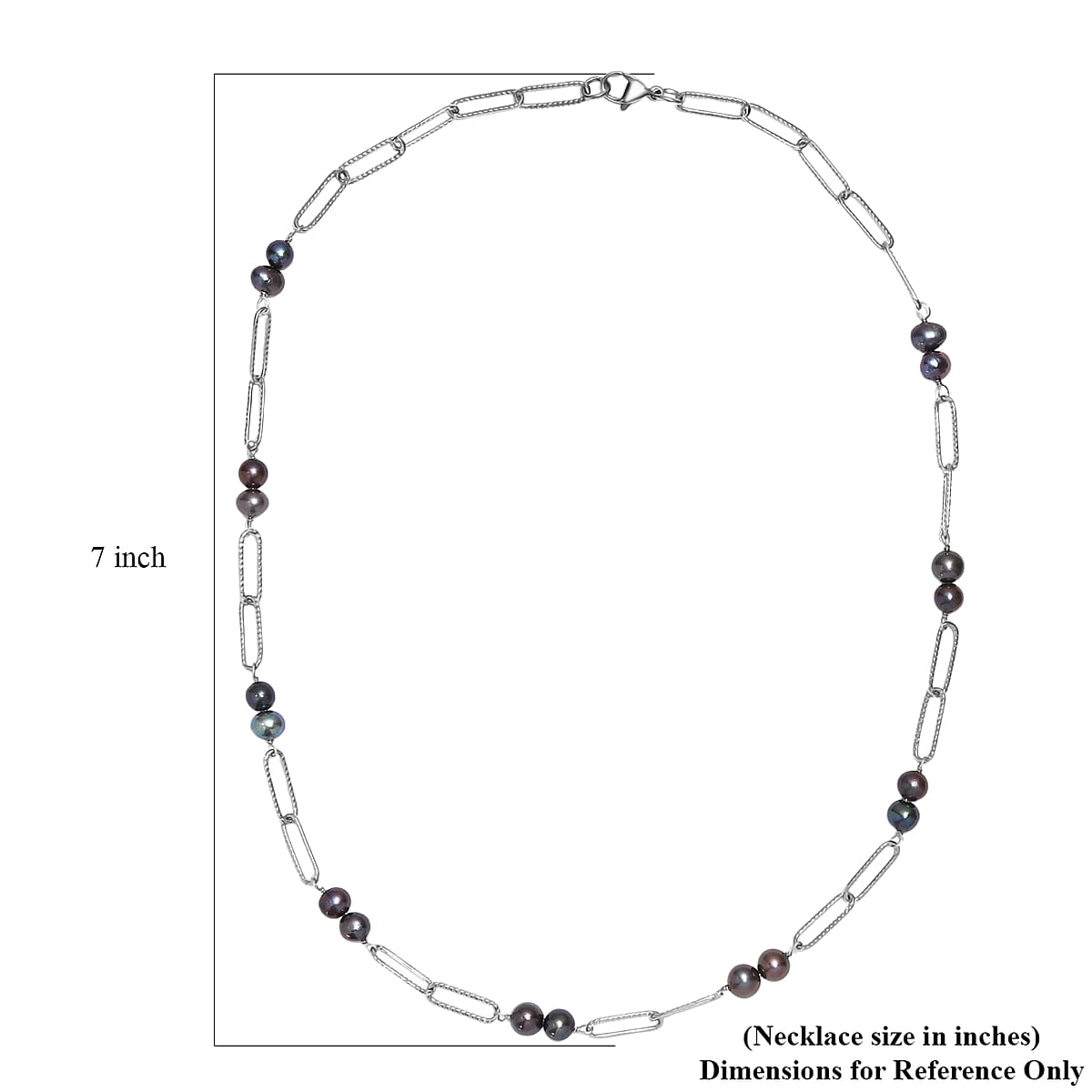 Peacock Dyed Pearl Paper Clip Chain Necklace in Stainless Steel 20 Inches image number 5