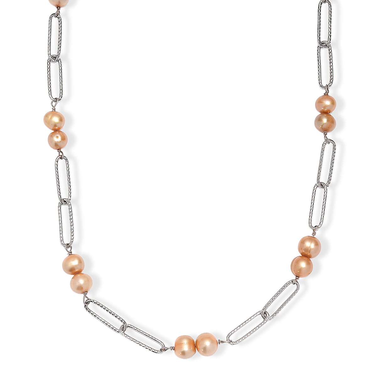 Golden Pearl Pearl Paper Clip Chain Necklace in Stainless Steel 20 Inches image number 0