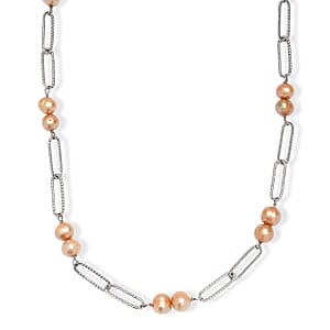 Golden Pearl Pearl Paper Clip Chain Necklace in Stainless Steel 20 Inches