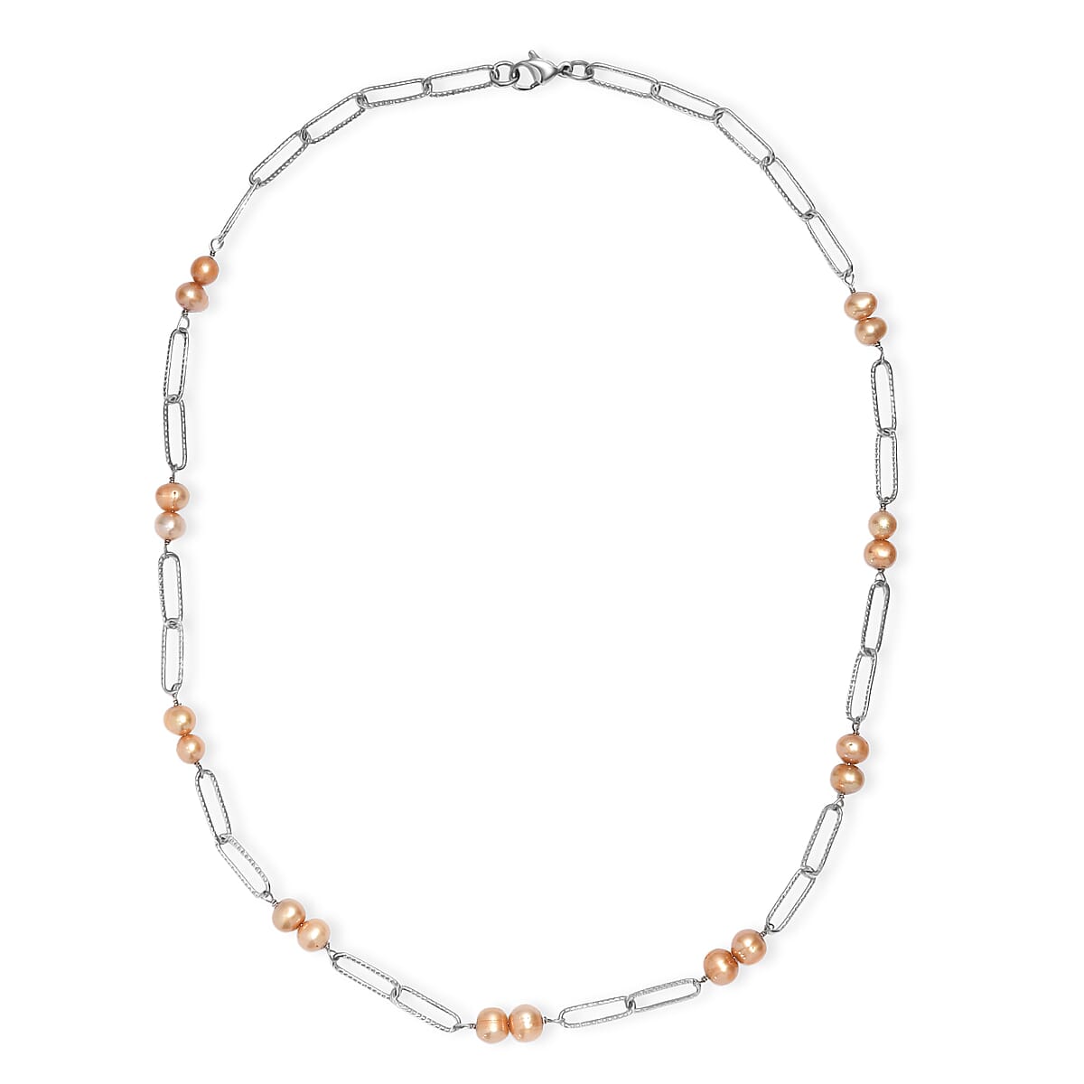 Golden Pearl Pearl Paper Clip Chain Necklace in Stainless Steel 20 Inches image number 3
