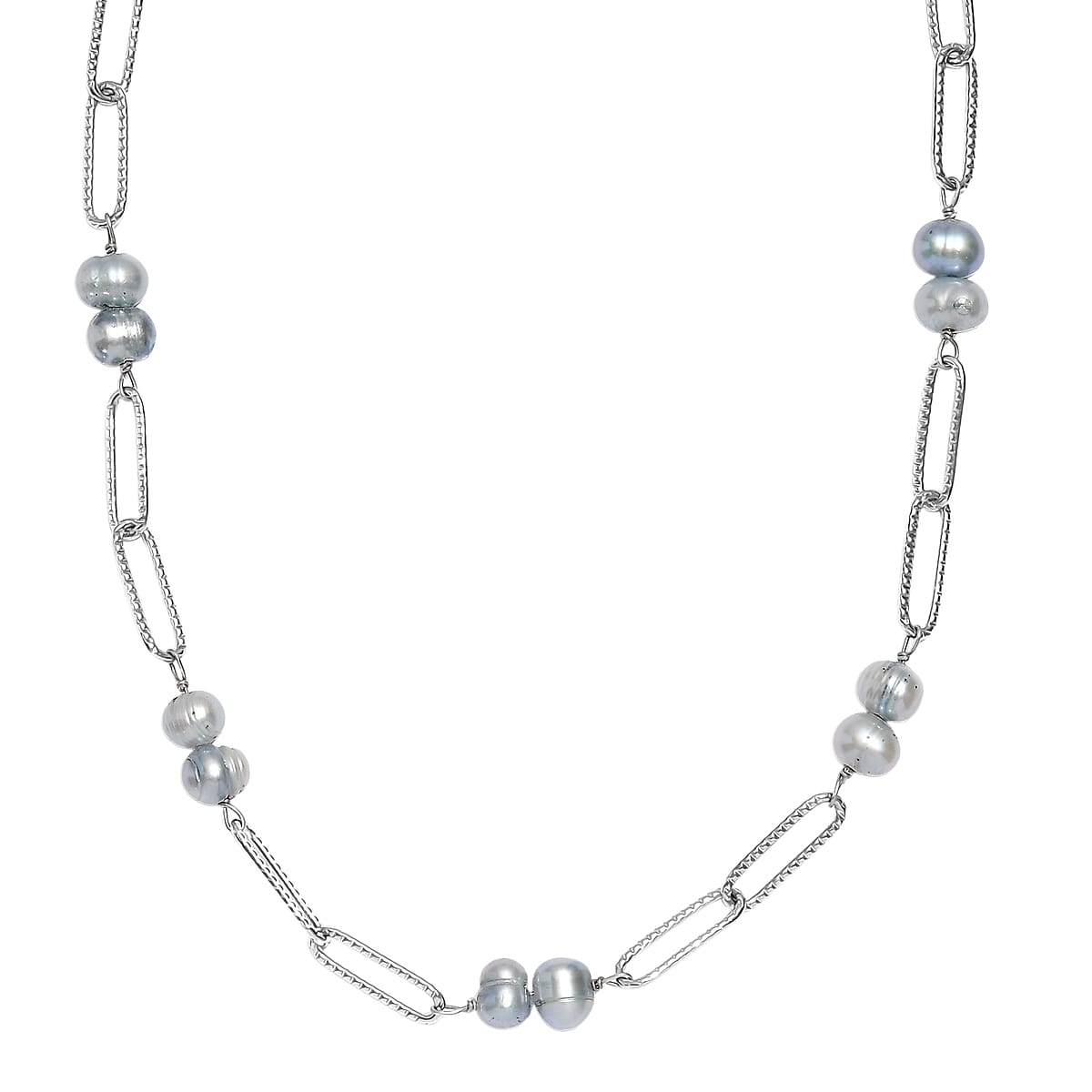 Blue Mabe Pearl Paper Clip Chain Necklace in Stainless Steel 20 Inches image number 0