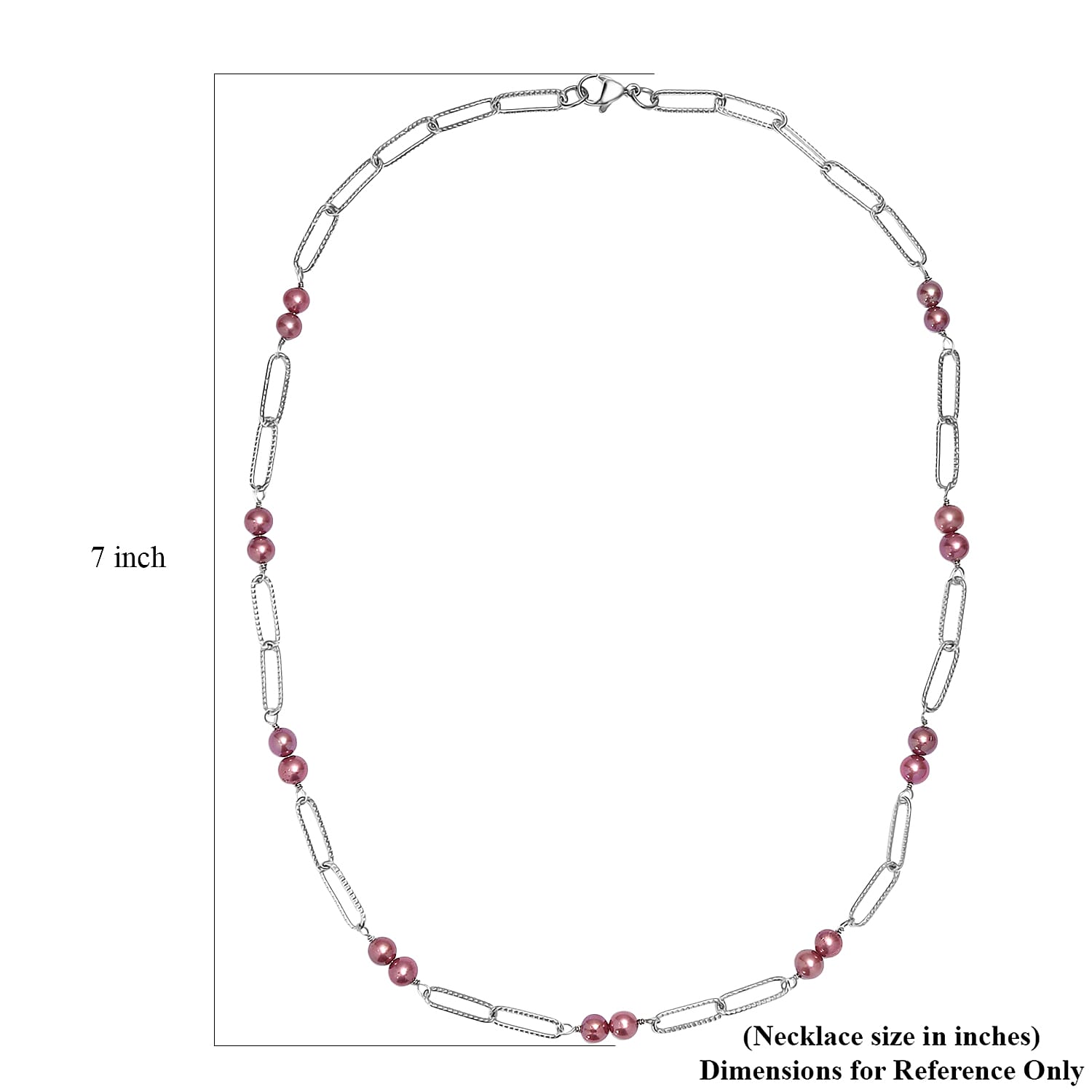 Magenta Pearl (D) 6-6.5mm Paper Clip Chain Necklace in Stainless Steel 20 Inches