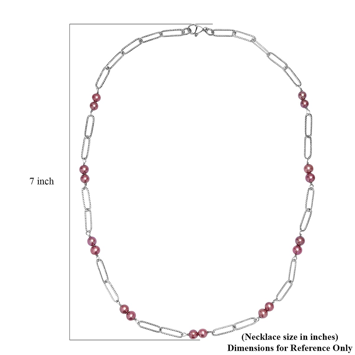 Magenta Dyed Pearl 6-6.5mm Paper Clip Chain Necklace in Stainless Steel 20 Inches image number 5