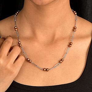 Brown Pearl (D) Necklace in Stainless Steel 20 Inches