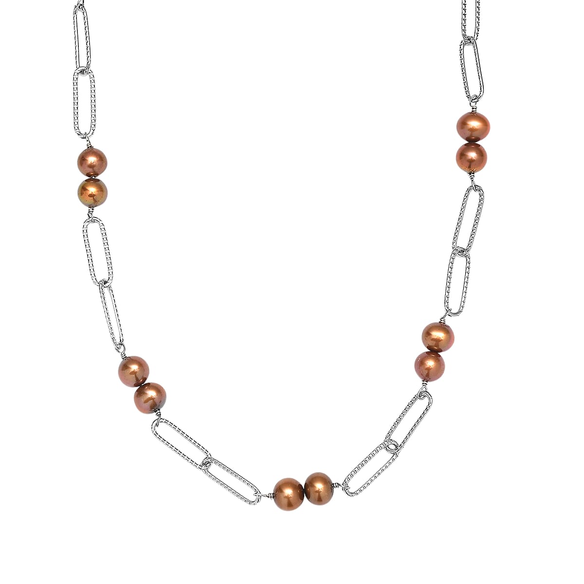 Brown Pearl (D) Necklace in Stainless Steel 20 Inches image number 3
