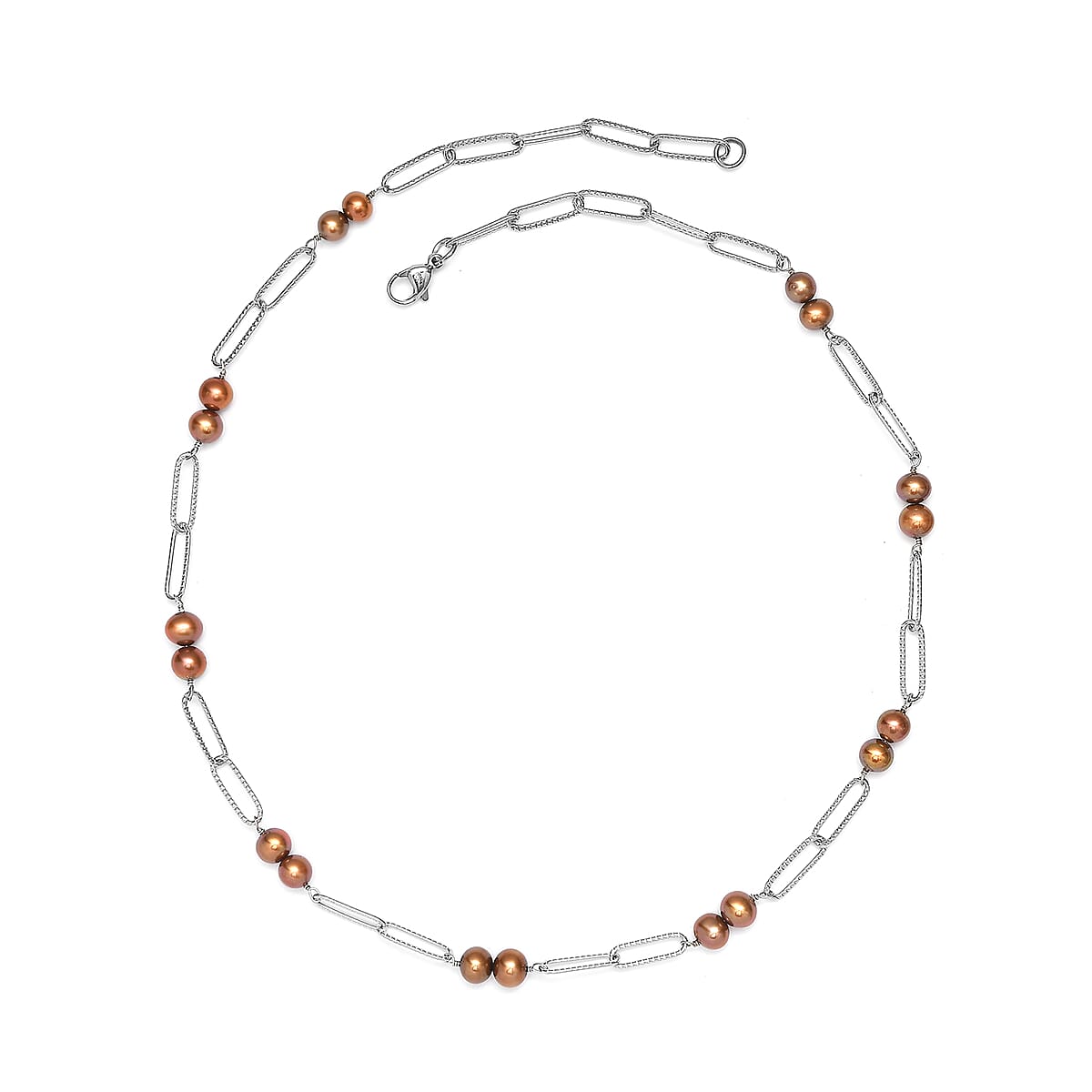 Brown Pearl (D) Necklace in Stainless Steel 20 Inches image number 4