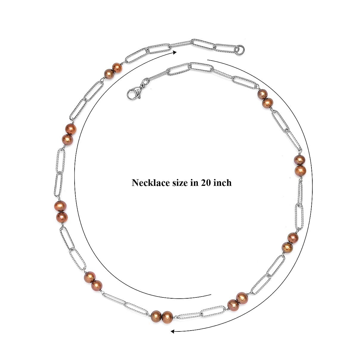 Brown Pearl (D) Necklace in Stainless Steel 20 Inches image number 6