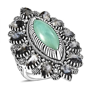 D'Joy Artisan Crafted Tahoe Naveda Turquoise and White Buffalo 11.80 ctw Ring in Sterling Silver (Size 10.0)