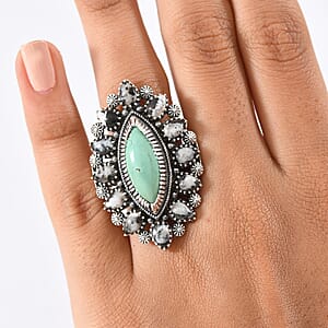 D'Joy Artisan Crafted Tahoe Nevada Turquoise, White Buffalo Ring in Sterling Silver 11.80 ctw (Size 6.0)