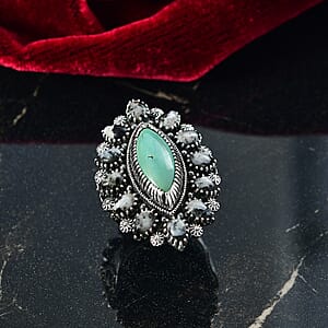 D'Joy Artisan Crafted Tahoe Nevada Turquoise, White Buffalo Ring in Sterling Silver 11.80 ctw (Size 7.0)