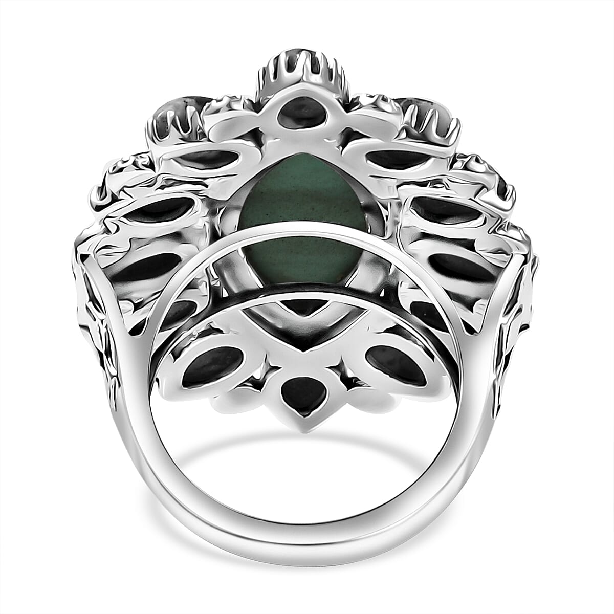 D'Joy Artisan Crafted Tahoe Naveda Turquoise and White Buffalo 11.80 ctw Ring in Sterling Silver (Size 7.0) image number 4