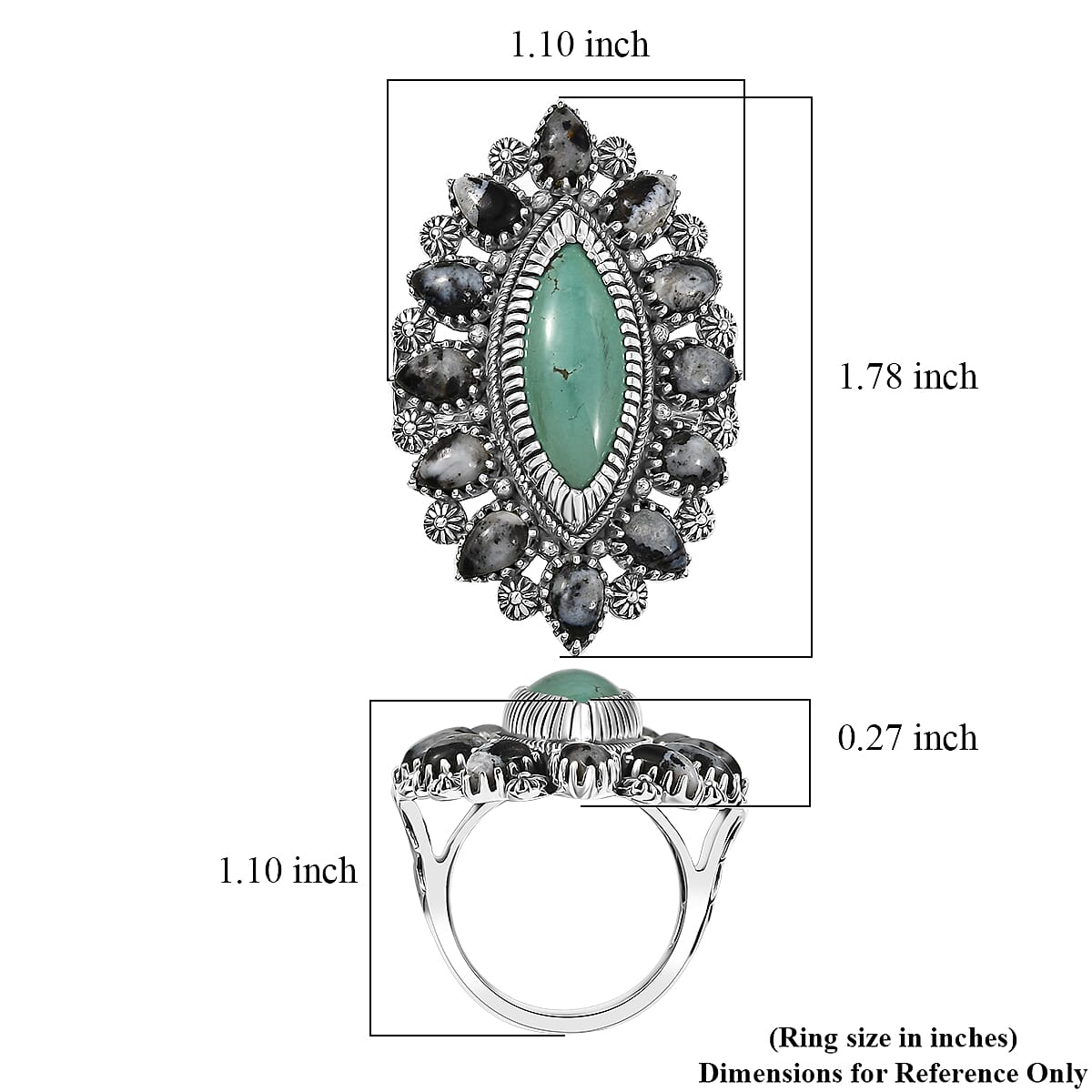 D'Joy Artisan Crafted Tahoe Naveda Turquoise and White Buffalo 11.80 ctw Ring in Sterling Silver (Size 7.0) image number 5