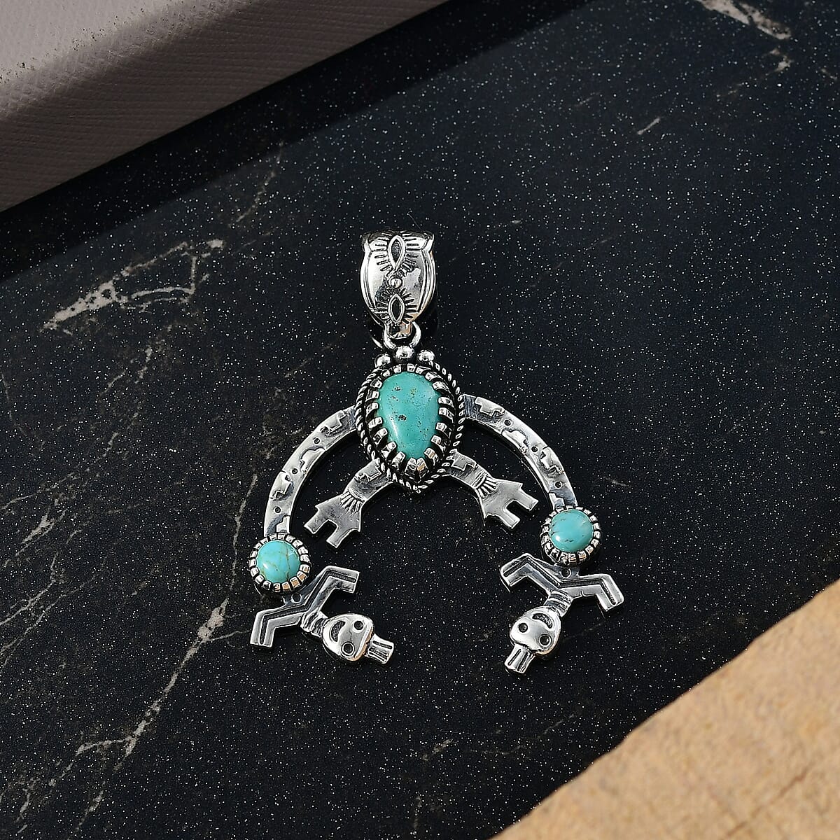 D'Joy Artisan Crafted Tahoe Naveda Turquoise 1.90 ctw Pendant without Chain in Sterling Silver image number 1