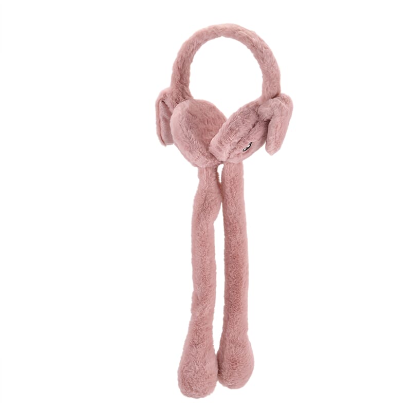 Tamsy Set of 2 Plain Pink and Animal Face Earmuff with Moving Jumping Rabbit Ears