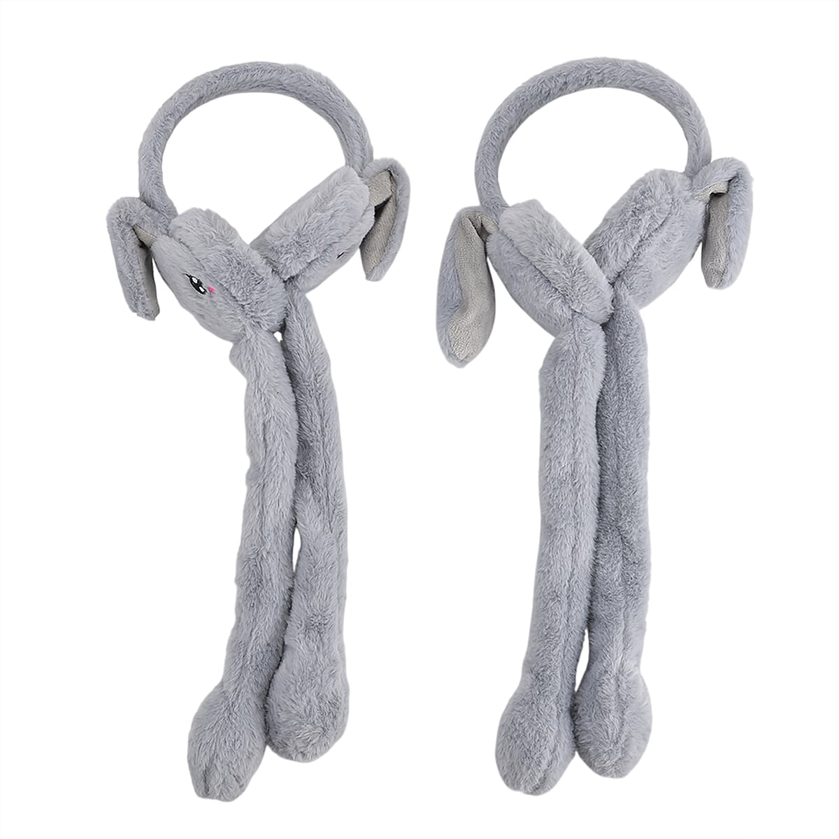  Tamsy Set of 2 Plain Grey and Animal Face Earmuff with Moving Jumping Rabbit Ears image number 0