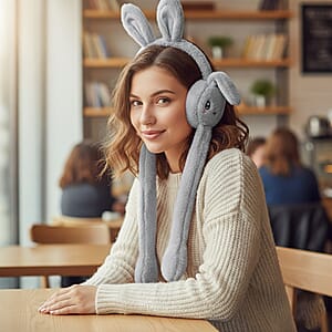  Tamsy Set of 2 Plain Grey and Animal Face Earmuff with Moving Jumping Rabbit Ears