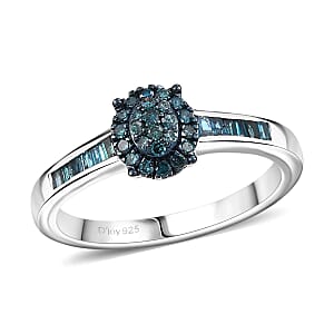 D'Joy Blue Diamond 0.33 ctw Starlit Grace Ring in Rhodium Over Sterling Silver (Size 10.0)