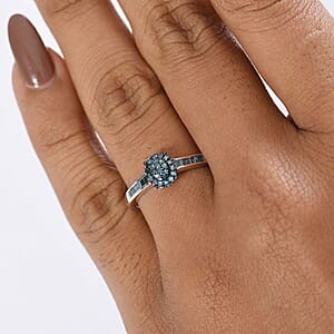 D'Joy Blue Diamond 0.33 ctw Starlit Grace Ring in Rhodium Over Sterling Silver (Size 7.0)