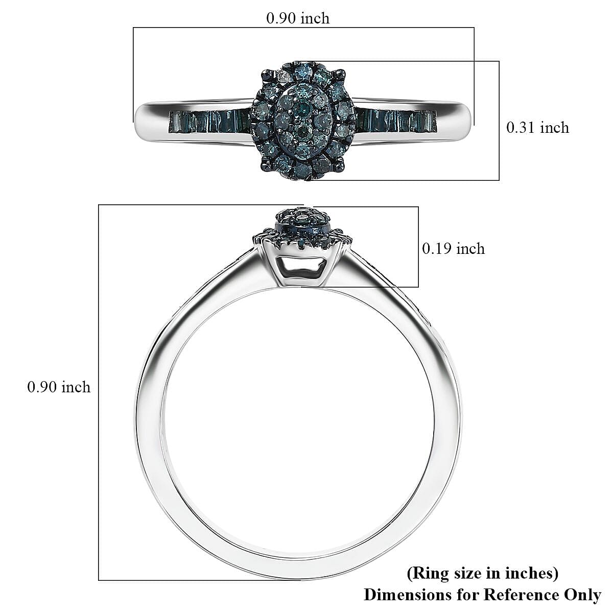 D'Joy Blue Diamond 0.33 ctw Starlit Grace Ring in Rhodium Over Sterling Silver (Size 7.0) image number 5