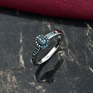 D'Joy Blue Diamond 0.33 ctw Starlit Grace Ring in Rhodium Over Sterling Silver (Size 8.0)