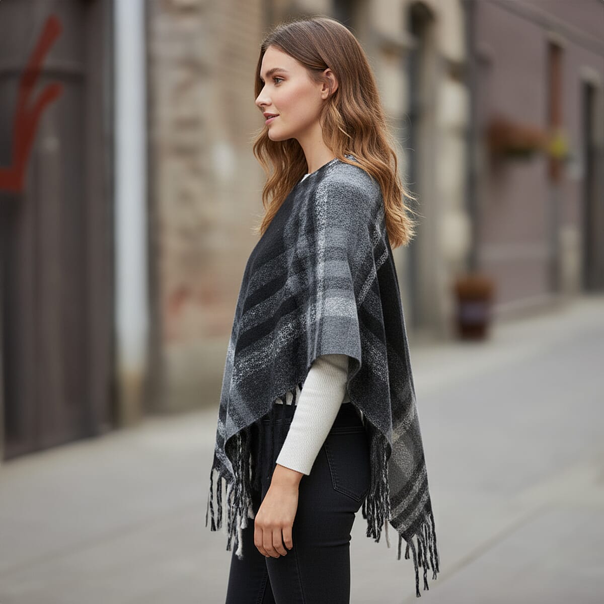 Tamsy Black Shawl with Fringes image number 2