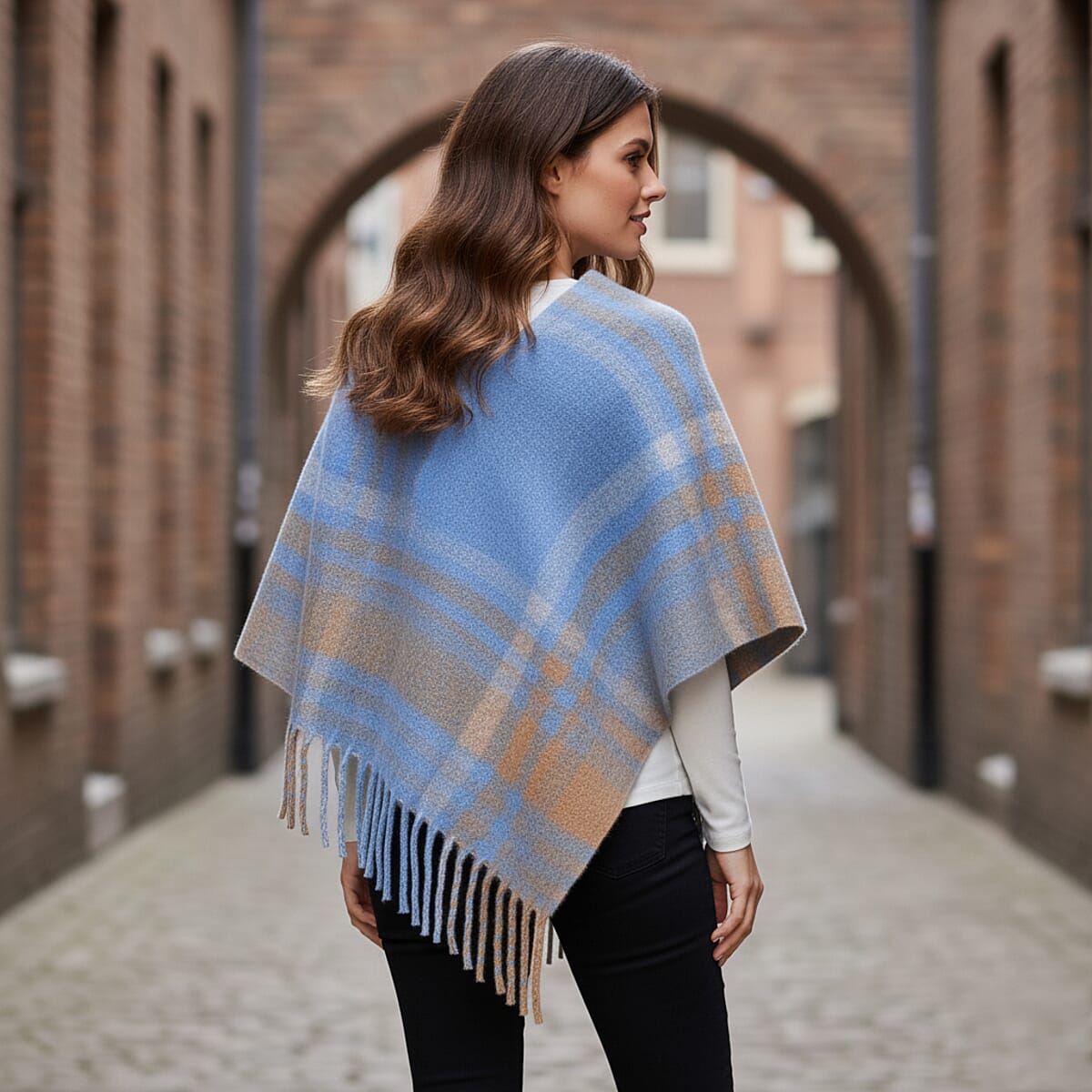 Tamsy Blue Shawl with Fringes image number 1