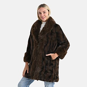 La Marey Brown and Animal Print Luxe Faux Fur Trench Jacket -S/M