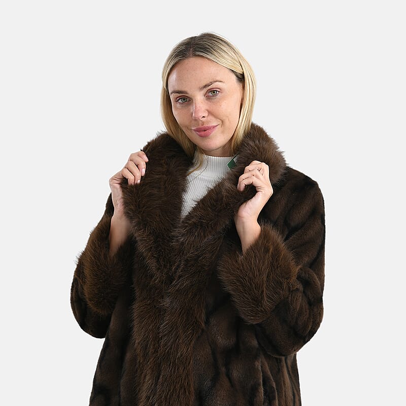La Marey Brown and Animal Print Luxe Faux Fur Trench Jacket -S/M