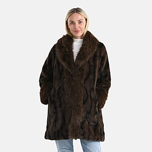 La Marey Brown and Animal Print Luxe Faux Fur Trench Jacket -L/XL