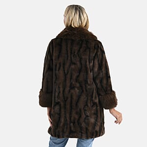 La Marey Brown and Animal Print Luxe Faux Fur Trench Jacket -L/XL