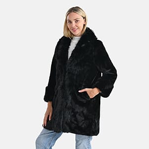 La Marey Black Luxe Faux Fur Trench Jacket -S/M