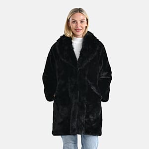 La Marey Black Luxe Faux Fur Trench Jacket -S/M