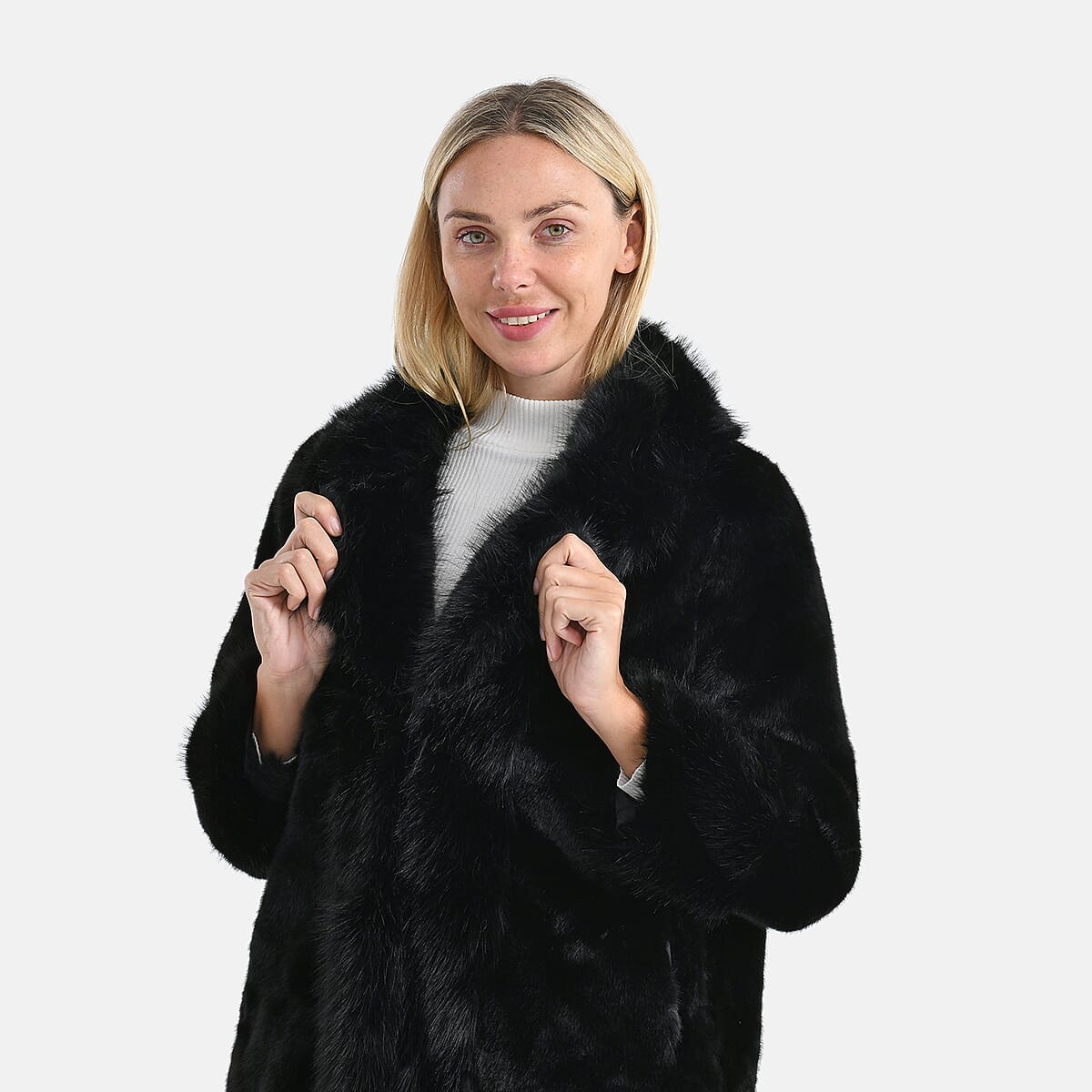 La Marey Black Luxe Faux Fur Trench Jacket -S/M image number 5