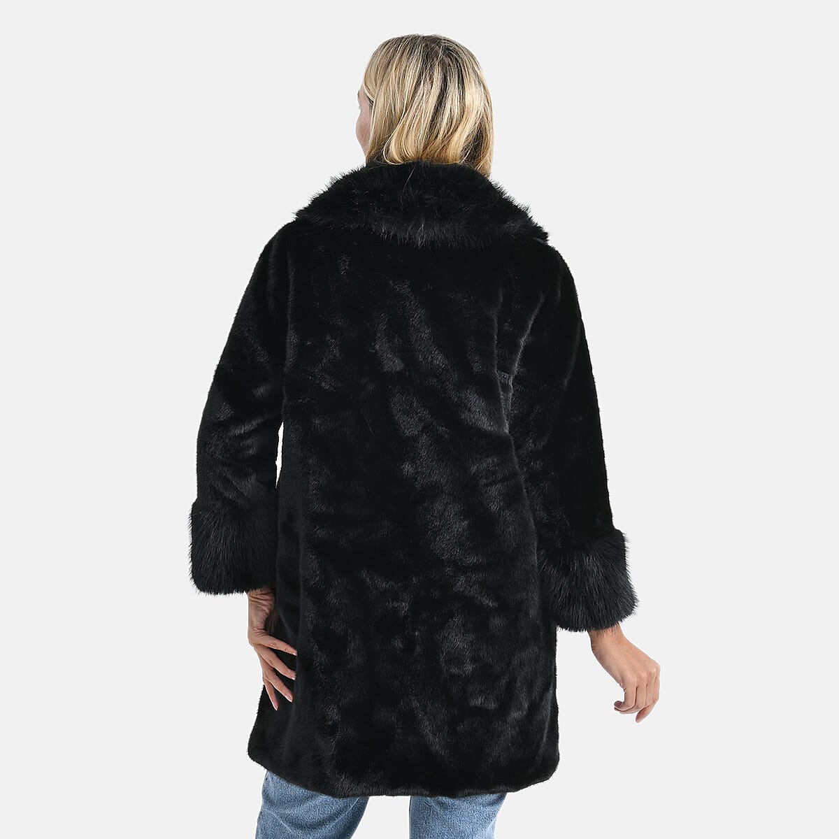 La Marey Black Luxe Faux Fur Trench Jacket -L/XL image number 1