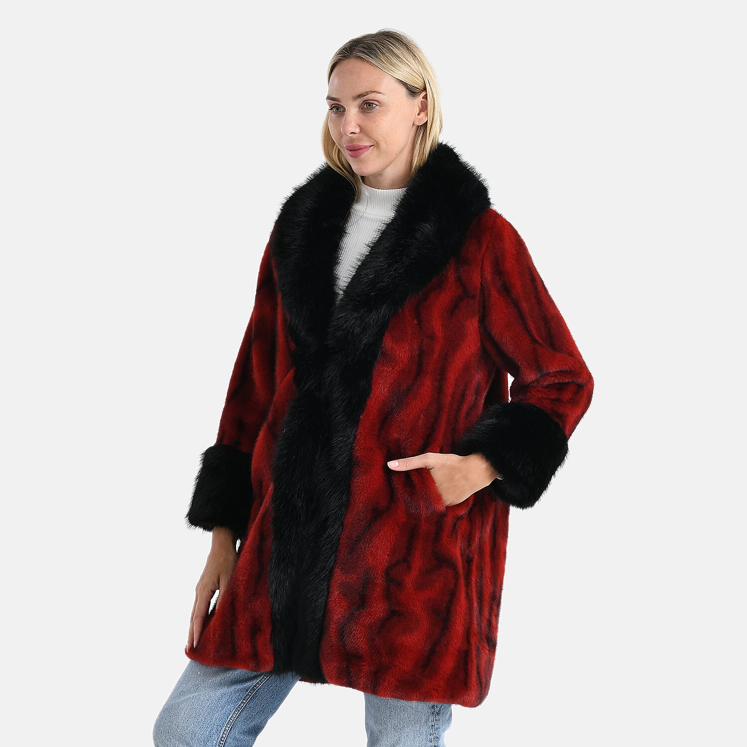 La Marey Burgundy Luxe Faux Fur Trench Jacket -S/M